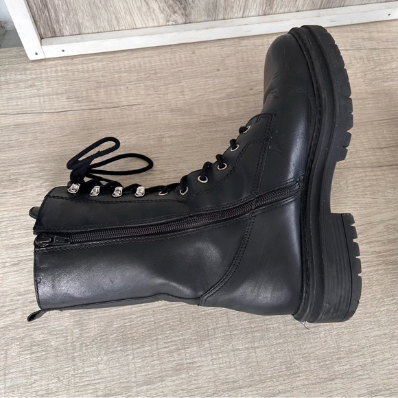 STEVE MADDEN Aiken Tall COMBAT BOOTS womens 9 Black Leather Goth Grunge Moto - Picture 8 of 16